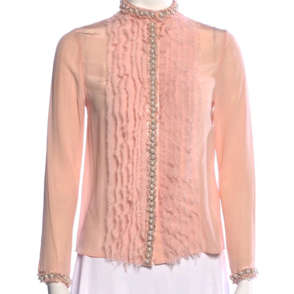 Alice & Olivia Silk Blouse with Pearl Details